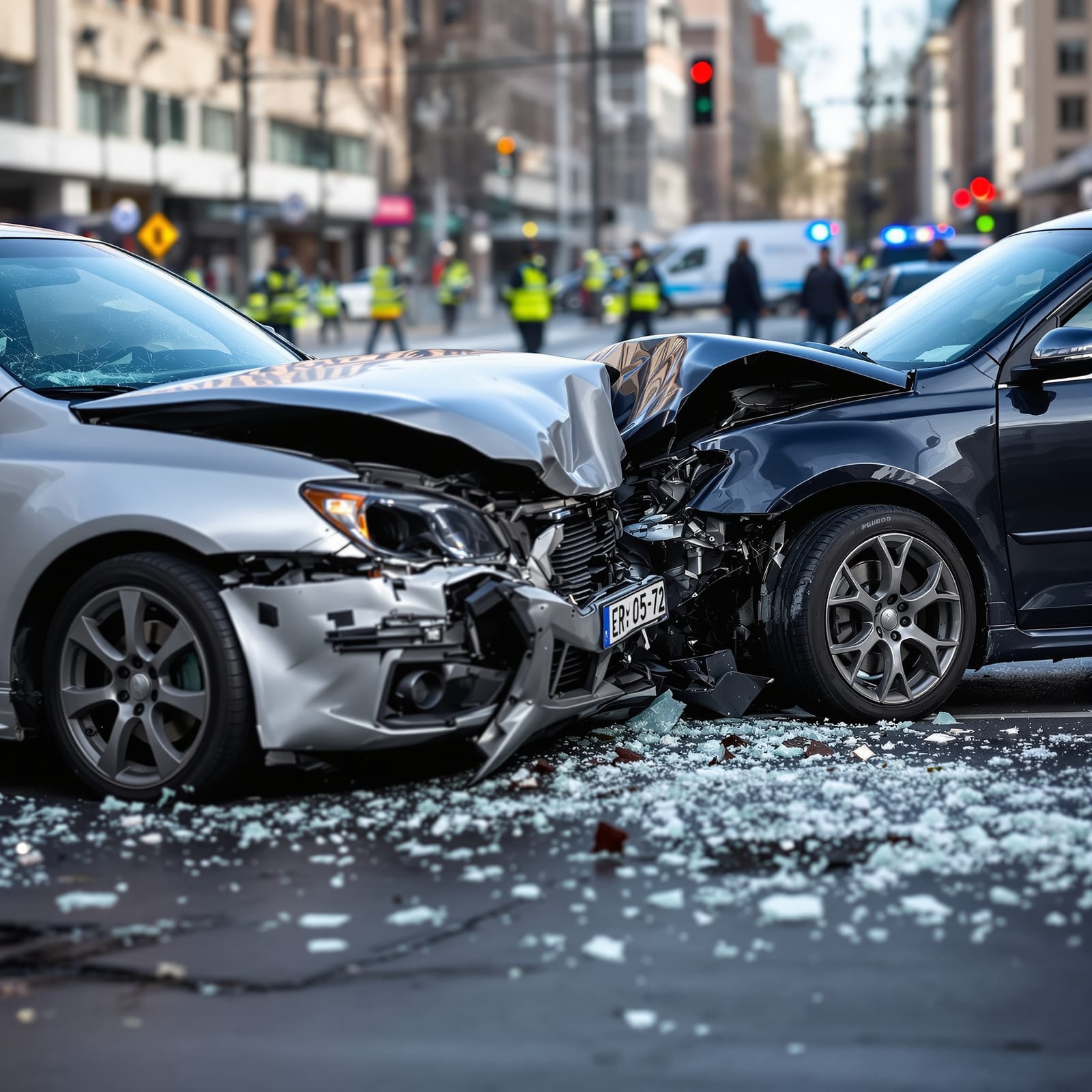 Two damaged vehicles after a serious car accident