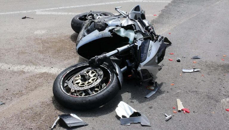 Damaged motorcycle after a serious accident